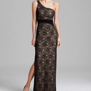 Laundry by Shelli Segal One Shoulder Stretch Lace Gown
